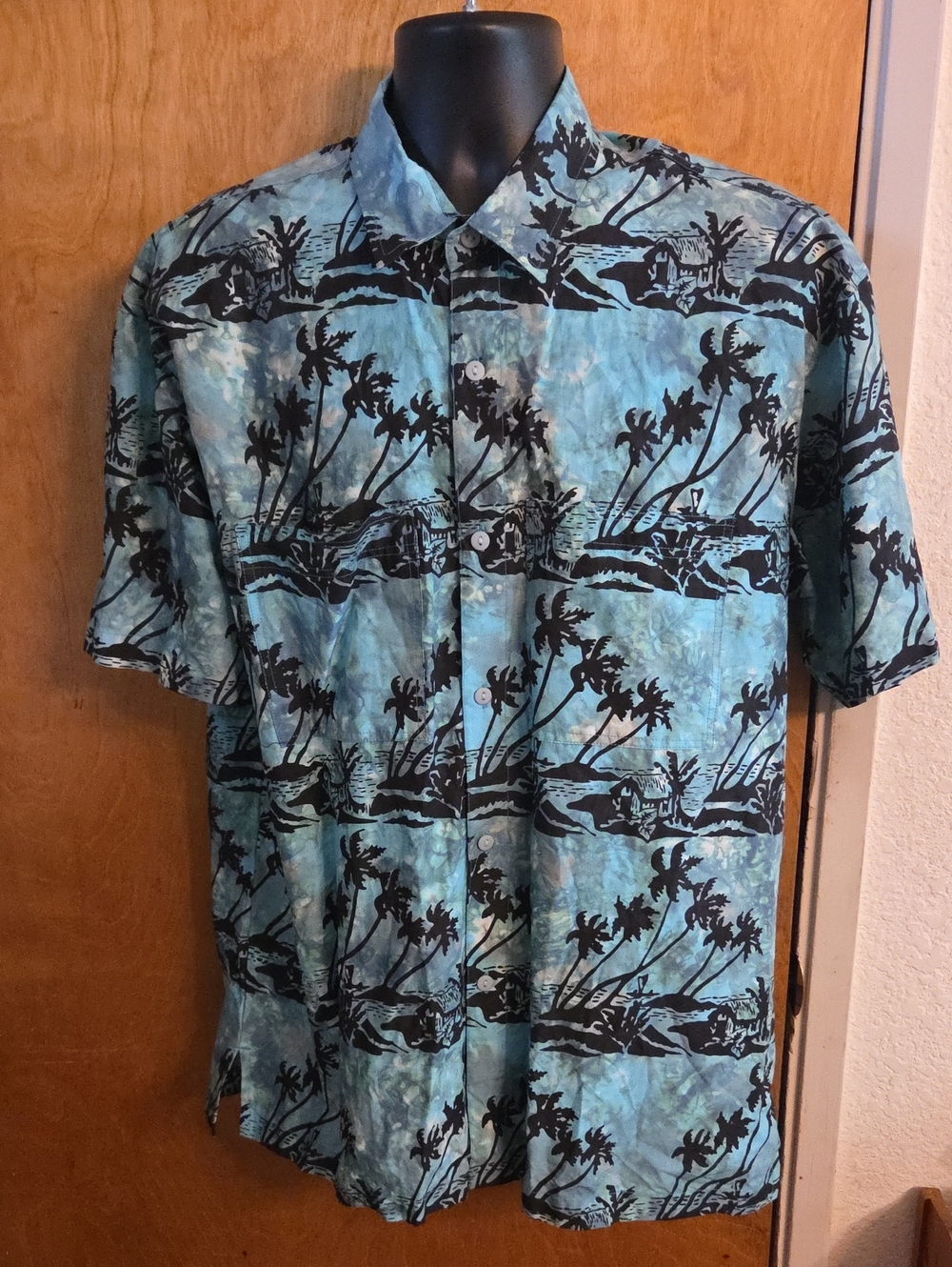 NWT Rum Reggae Men’s Blue/Green Palm Trees Button Up Shirt Size XL